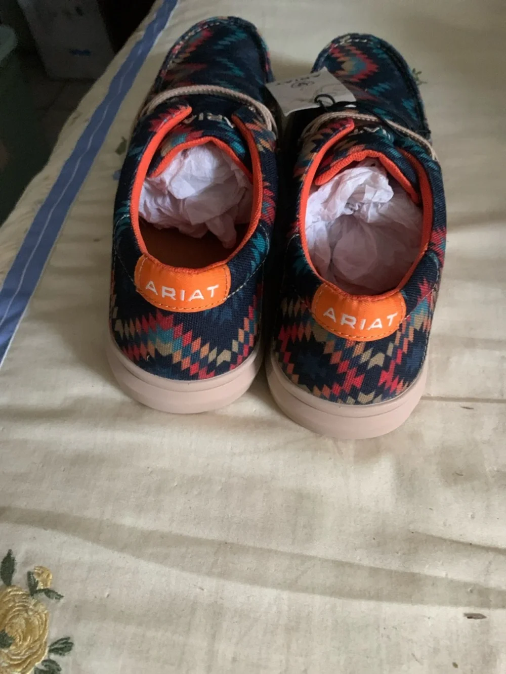 Ariat Geometric Navy Casual Sneakers with Coral Accents